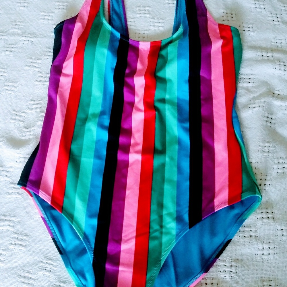 Striped Scoop Neck Swimsuit- Large *New*